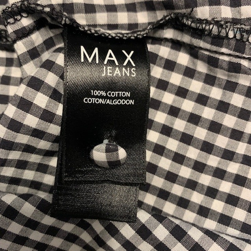 MAX JEANS Black White Gingham Front Tie Long Sleeve Cotton Womens Top | S