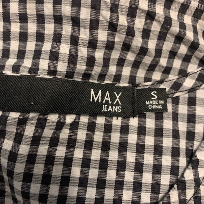 MAX JEANS Black White Gingham Front Tie Long Sleeve Cotton Womens Top | S