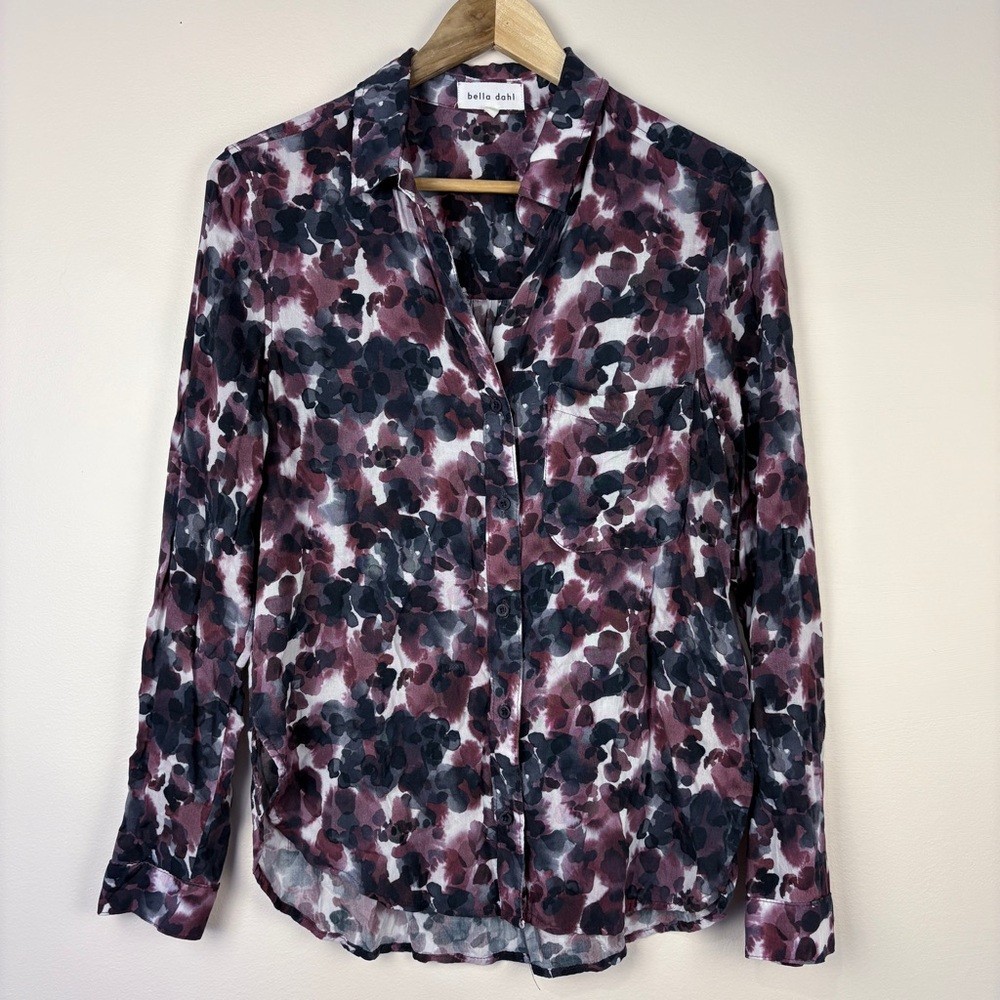 Bella Dahl Purple Watercolor Button Down Shirt Size Small Classic Quiet Luxury