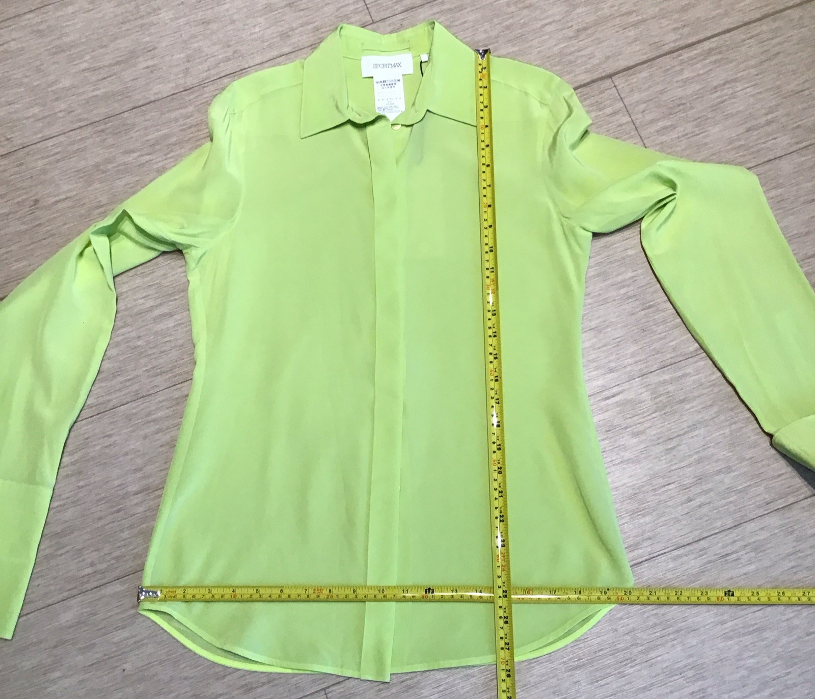 Max Mara SPORTMAX Algebra Lime Silk Shirt Button Front Elongated Cuffs NWOT US6