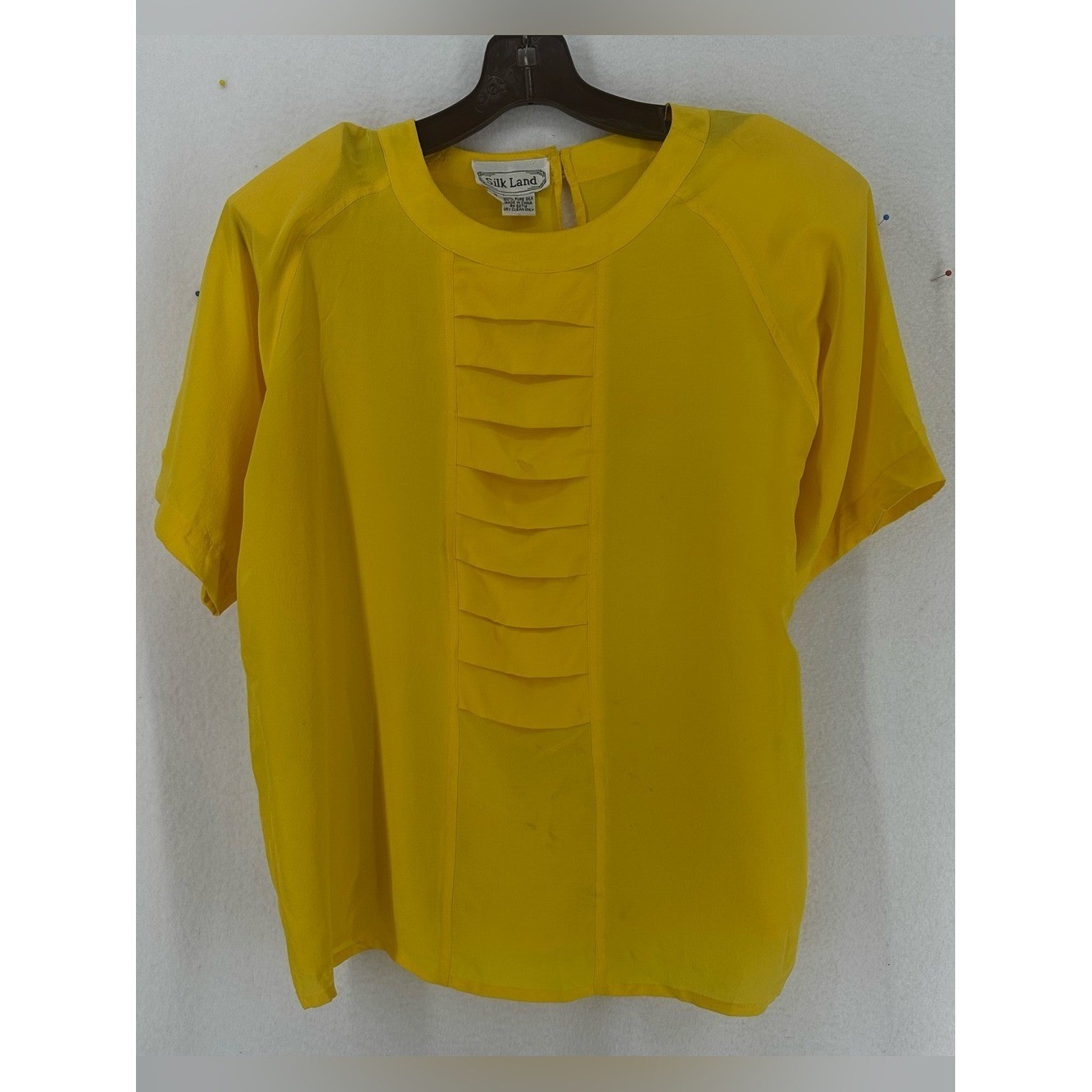 Silk Land Blouse Women’s M Yellow 100% Silk Short Sleeve Top