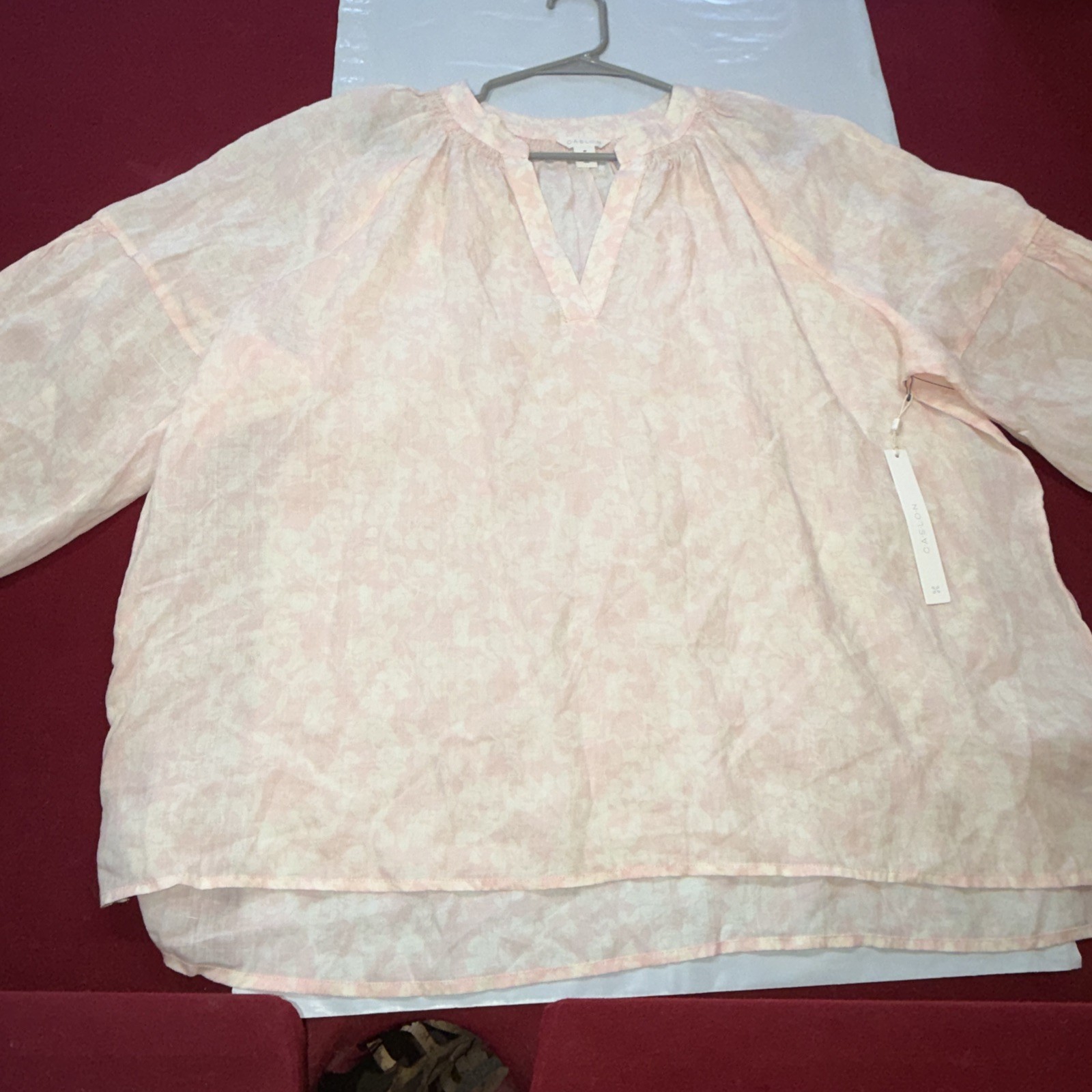 CASLON Pink Floral Blouse NEW women’s 2XL V Neck Pullover Tunic Flowy Cotton Top