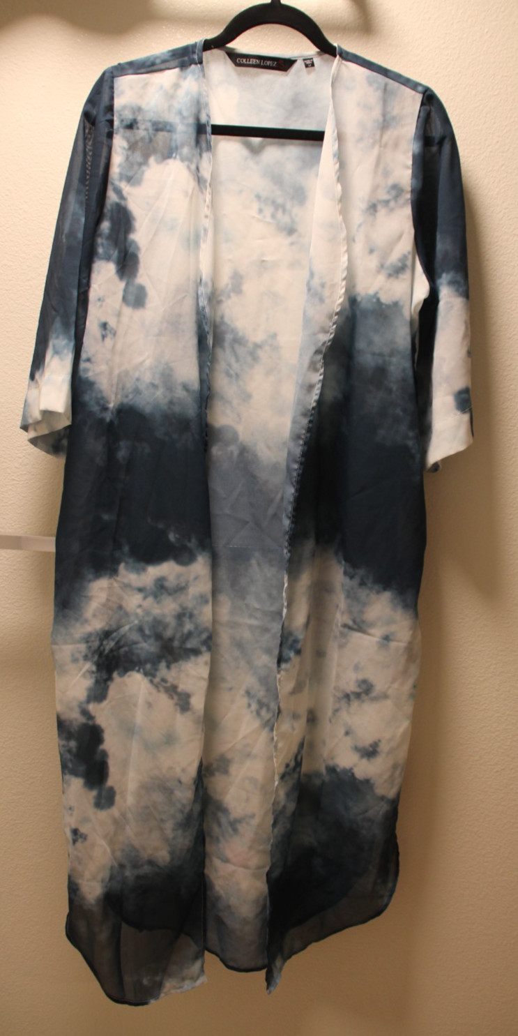 Colleen Lopez Sheer Blue Tie-Dye Kimono Cover-Up Sz L