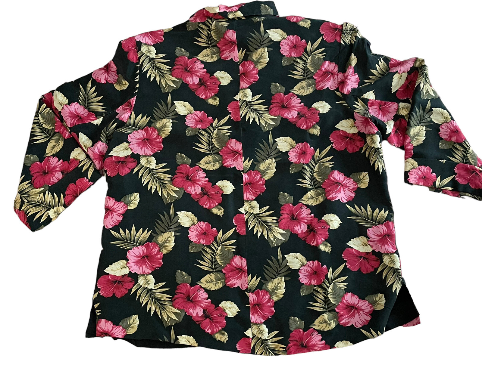 Silk Land Shirt Women Blouse Size 14 Pure Silk Hawaii Floral Short Sleeve