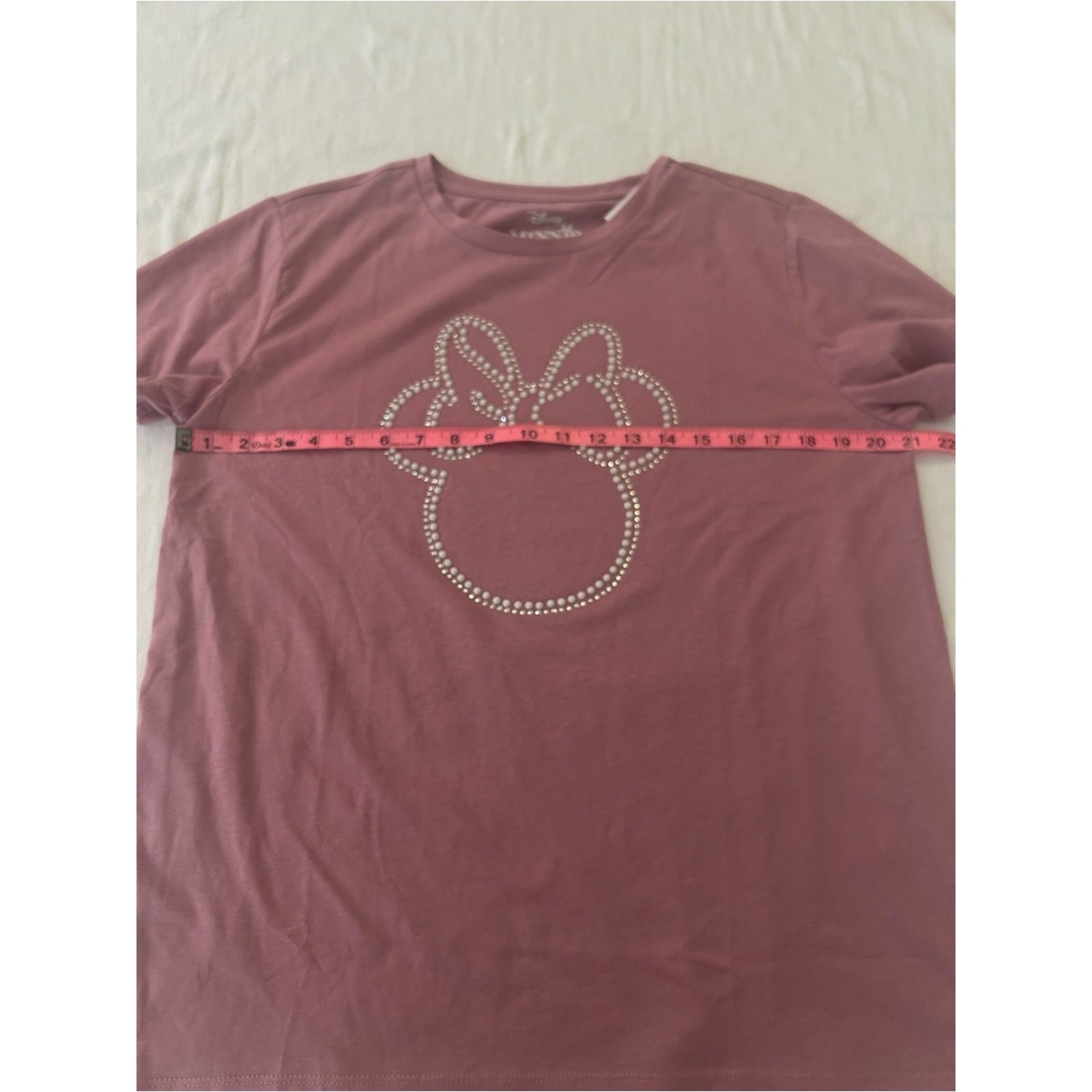 Disney Minnie Mouse Women’s Large Pink Rhinestone Bow Graphic T Shirt