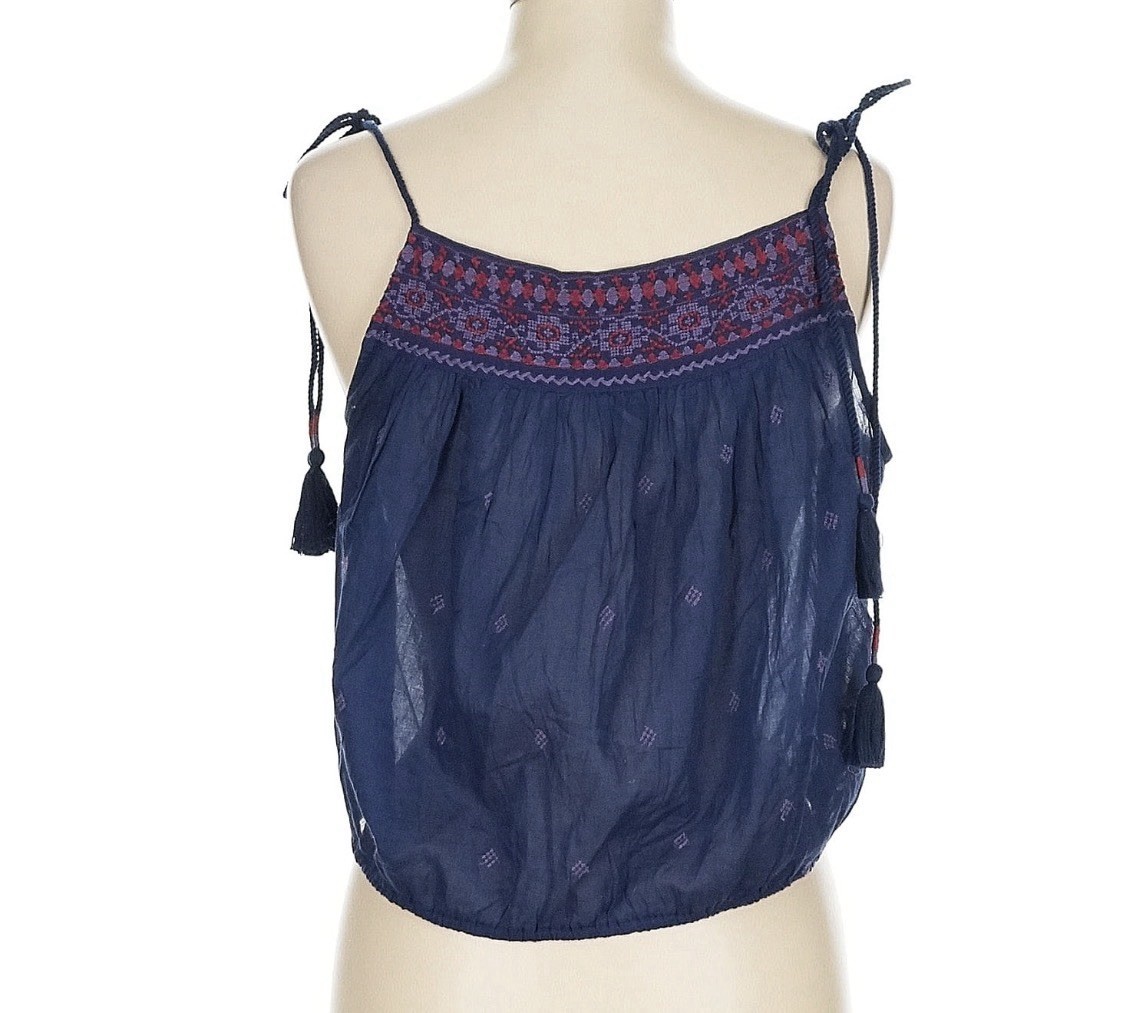 Free People Eternal Love Blue Boho Embroidered Cropped Tank Top Adjustable