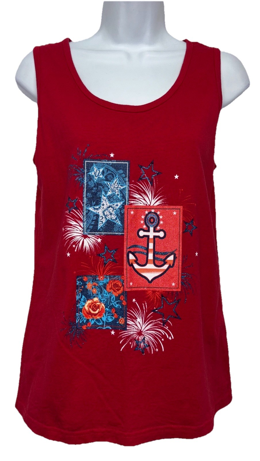 Holiday Editions Women Size S Sleeveless Graphic Tank Top Red Patriotic July 4th