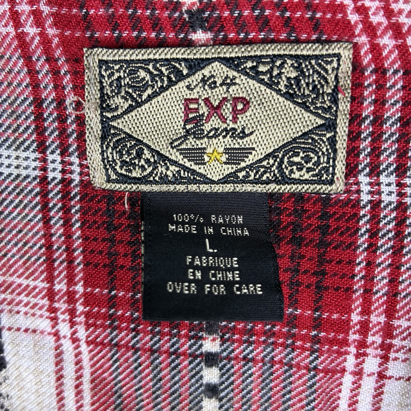 Vintage Cabin Western Southwestern Red Rodeo Womens Top Sz L Ruffle Long Sleeve