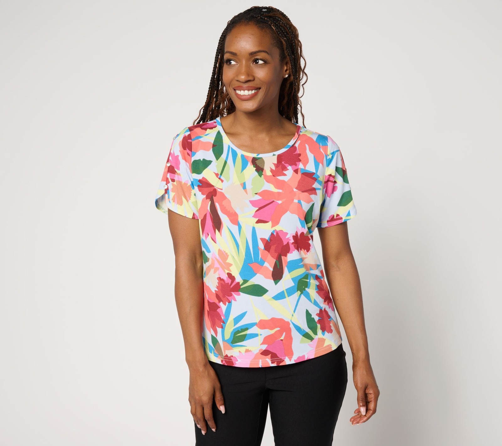 nicole by Nicole Miller Women’s Top Sz M Short Sleeve Crew Multi-colored A691696