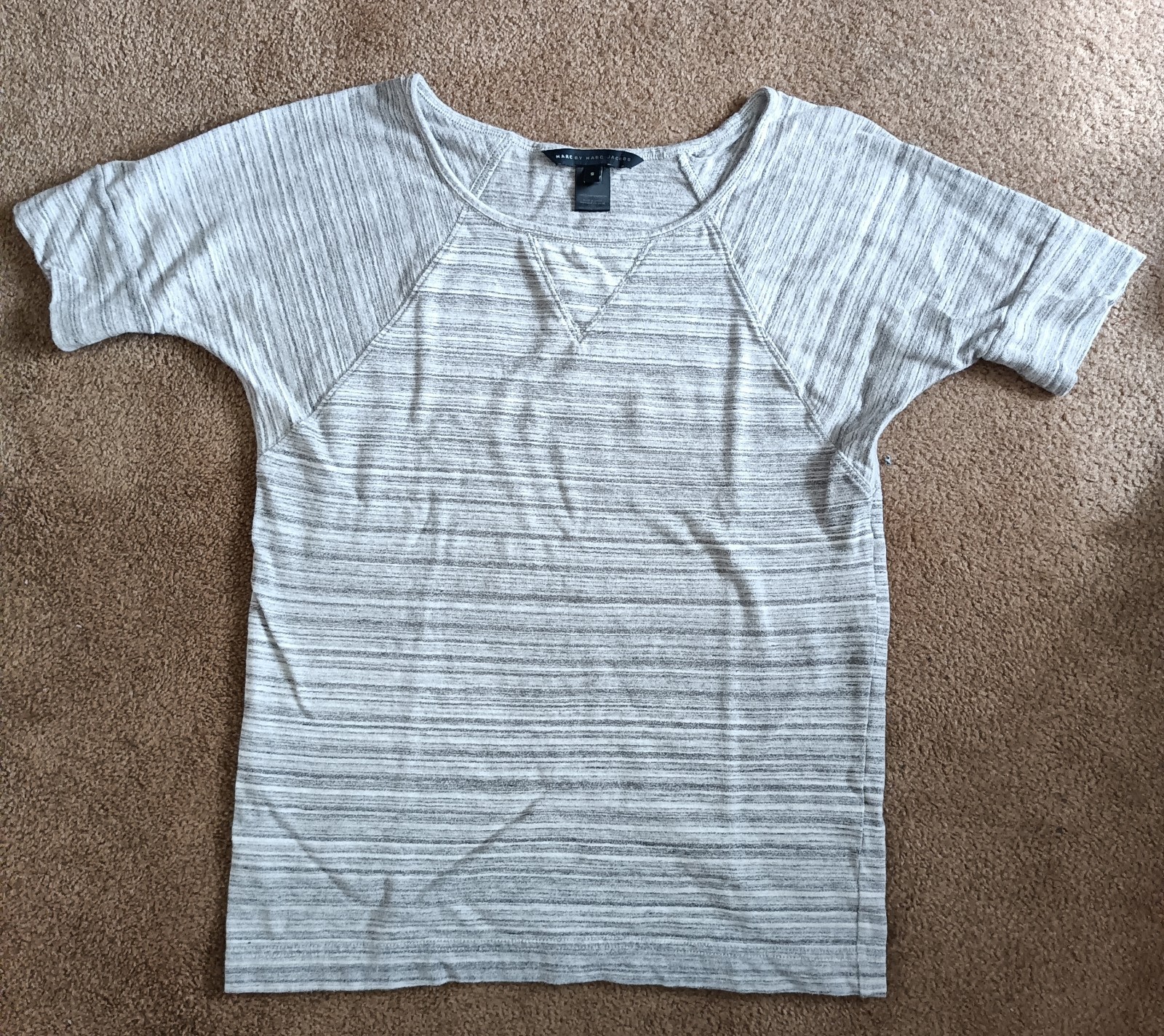 Marc by Marc Jacobs Women’s Gray Striped Raglan Sleeve Crew Neck T-Shirt S