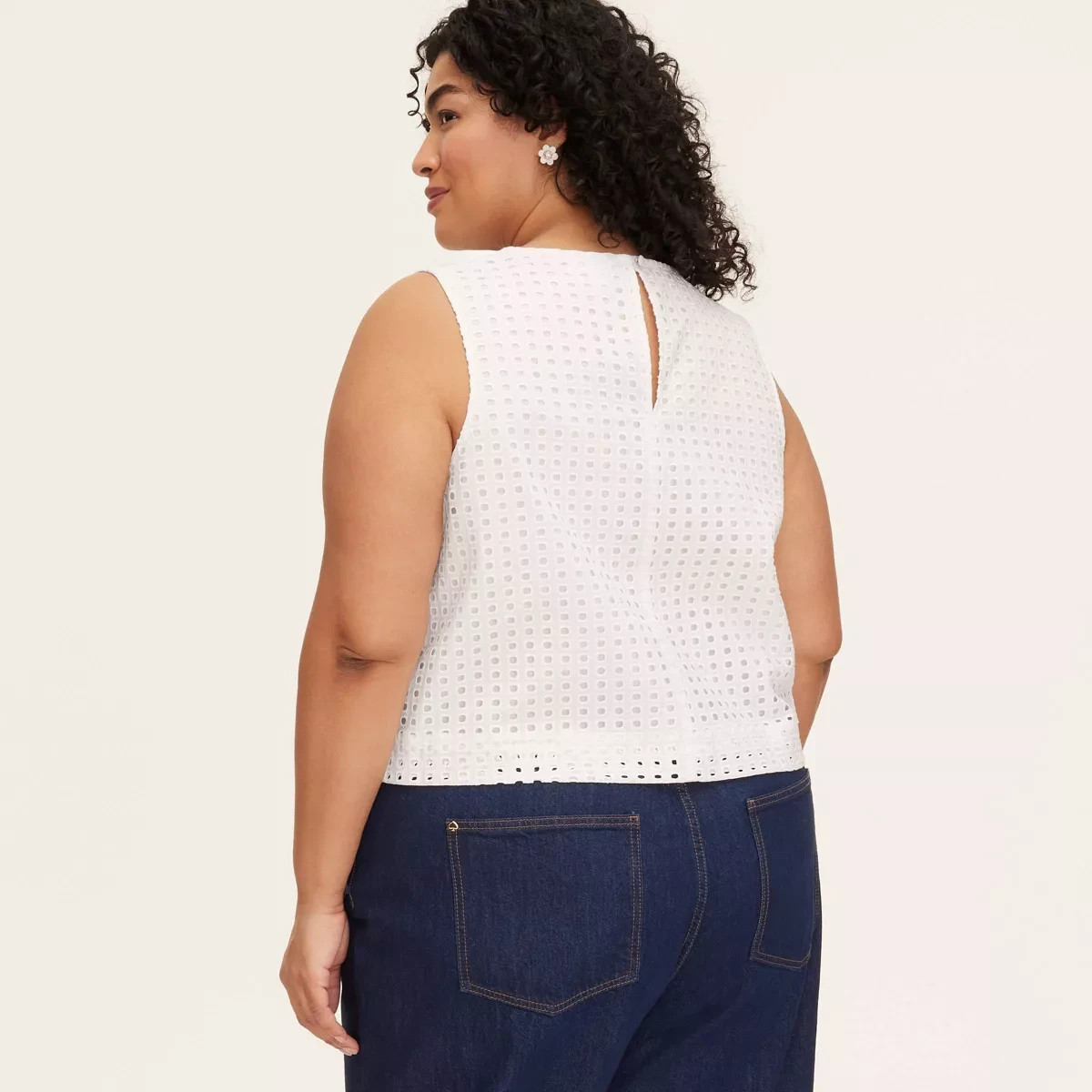 Kate Spade New York Eyelet Shell Tank Top, Womens, White Textured