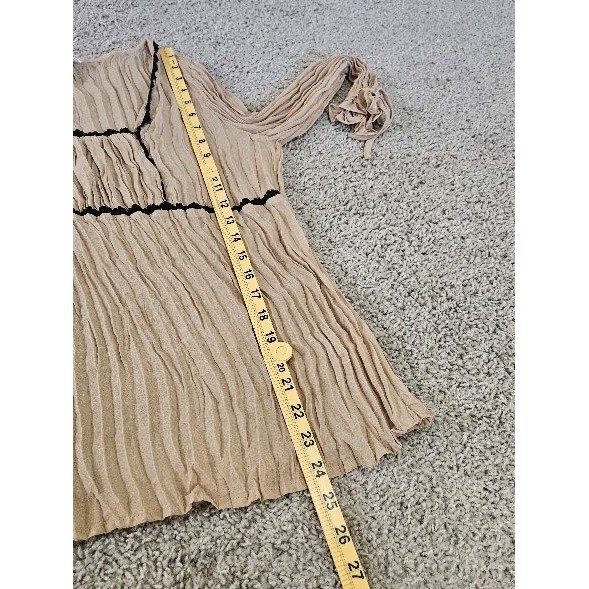 Allison Taylor Top Women Large Y2K Crinkle Beige Empire Waist Romantic Vintage
