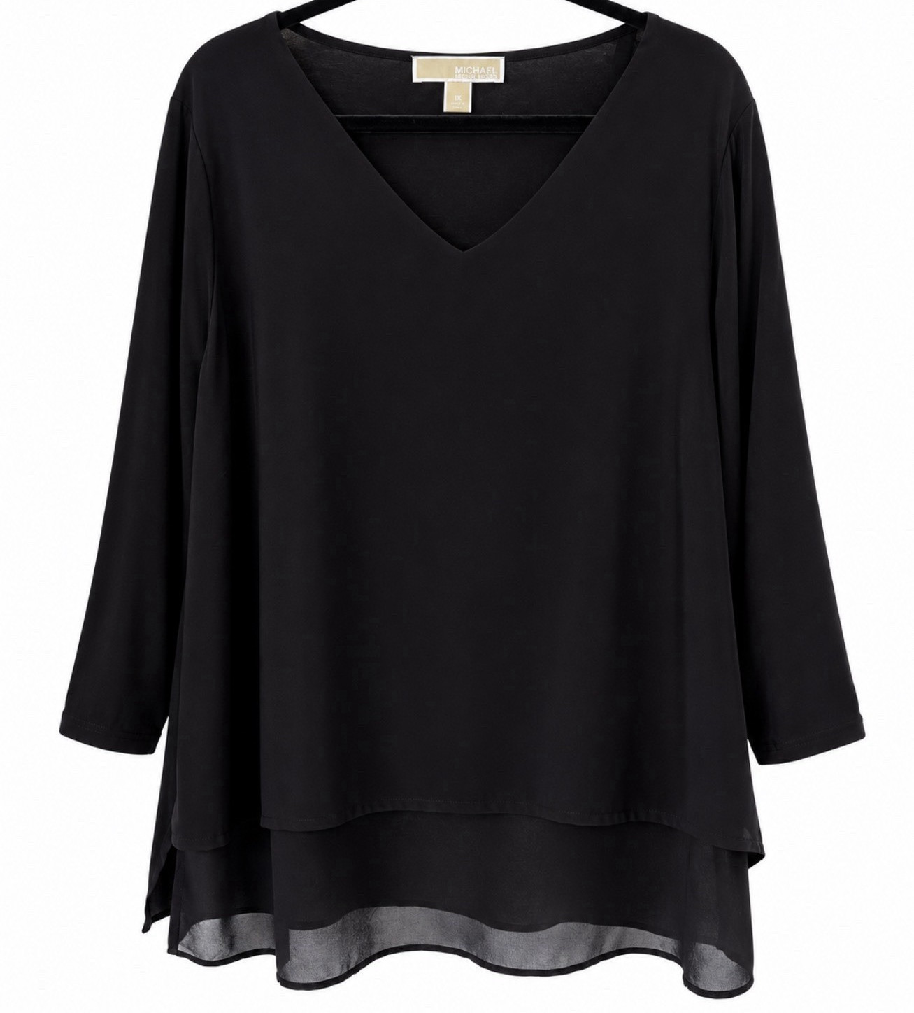 Michael Michael Kors Womens 1X Black Chiffon Layered V-Neck Sheer Blouse 3/4