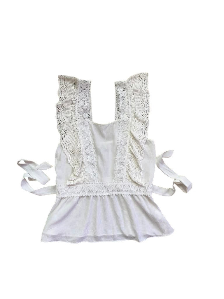 Twine & String Women’s L White Lace Cold Shoulder Boho Blouse Romantic Top.