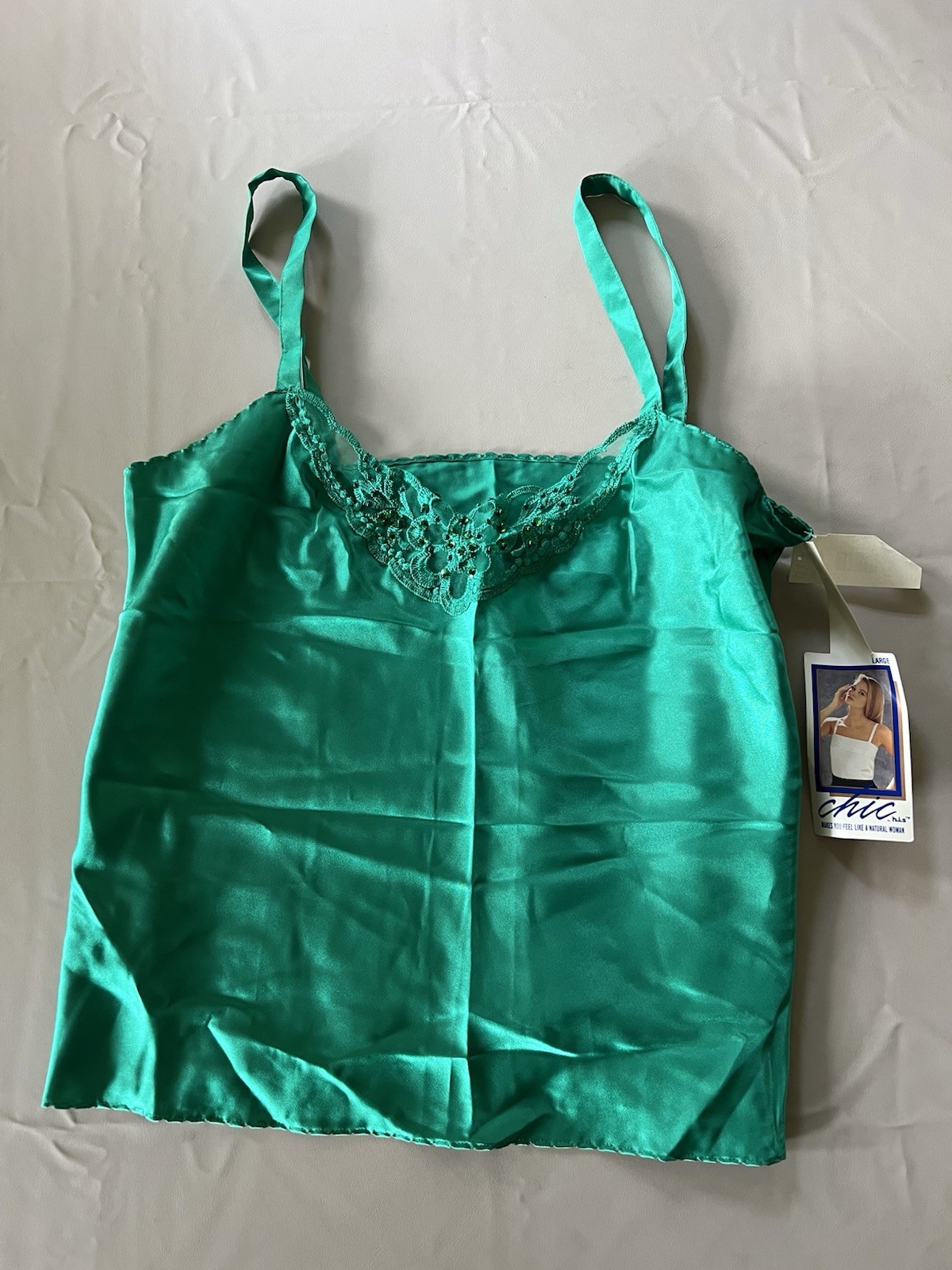 Vintage Deadstock Emerald Satin Lace Cami Tank Top NWT Y2K Fairy Grunge L