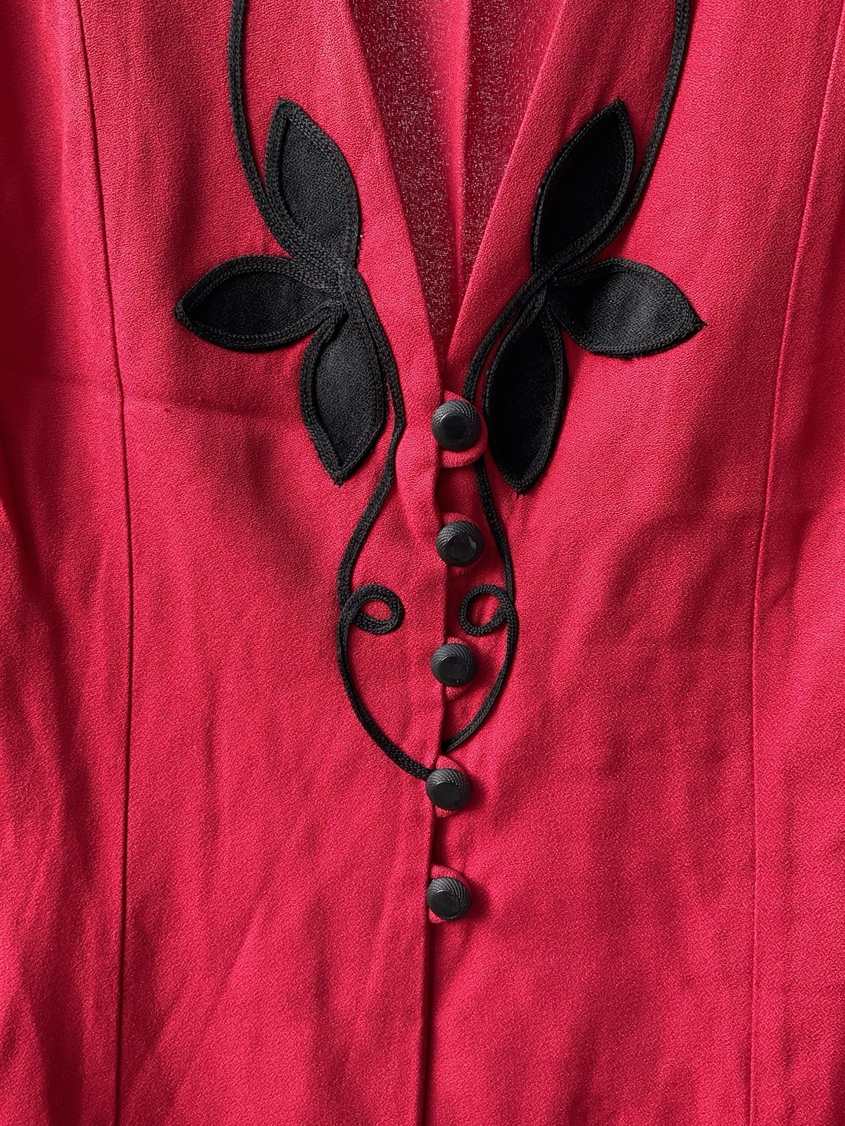 Reina New York Womens LS Red W/Black Flowers Sz 12 VTG Secretary 80s 90s Retro