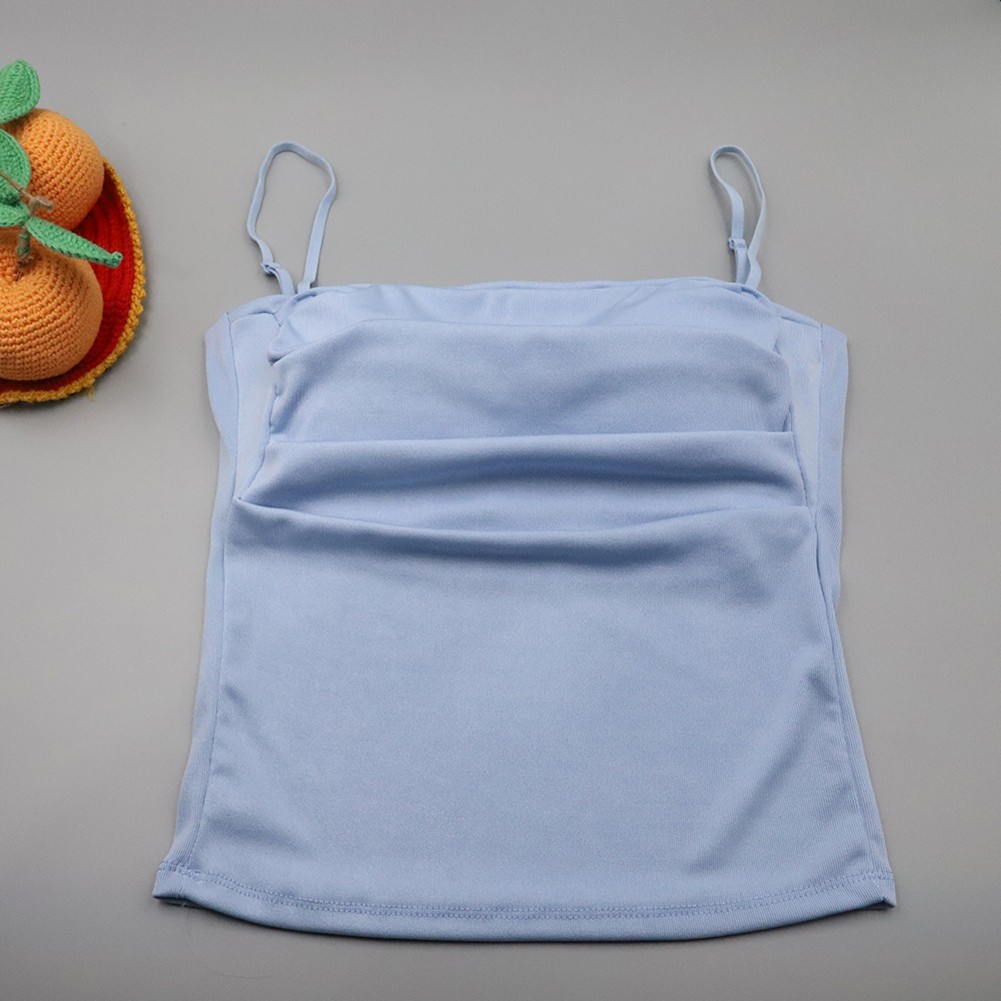 Solid Color Pleated Camisole Vest for Women with Adjustable Shoulder Straps