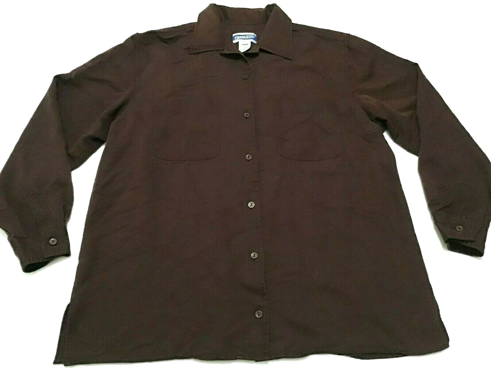 Vintage Pendleton Womens Size 12 Brown Button Front Top Shirt Rayon Blend