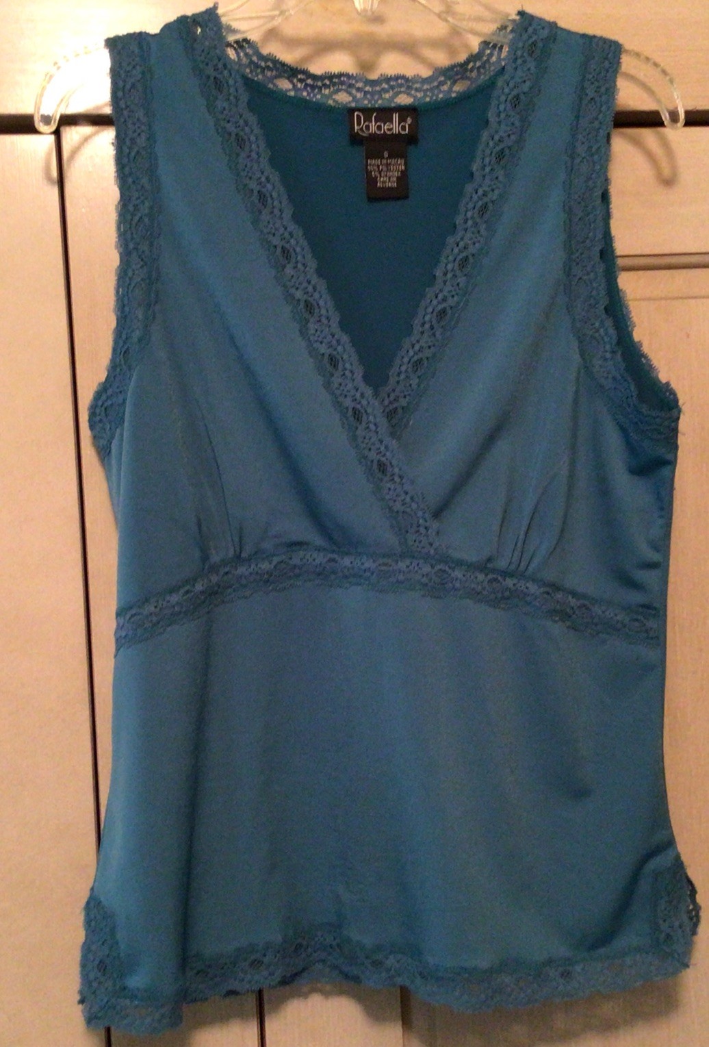 RAFAELLA LADIES SIZE S AQUA PULLOVER SLEEVELESS TANK TOP BLOUSE LACE
