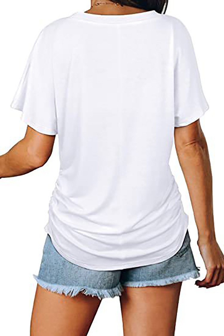 Women’s Solid V-Neck Short Sleeve T-Shirt Loose Cotton Blend Summer Tee Blouse