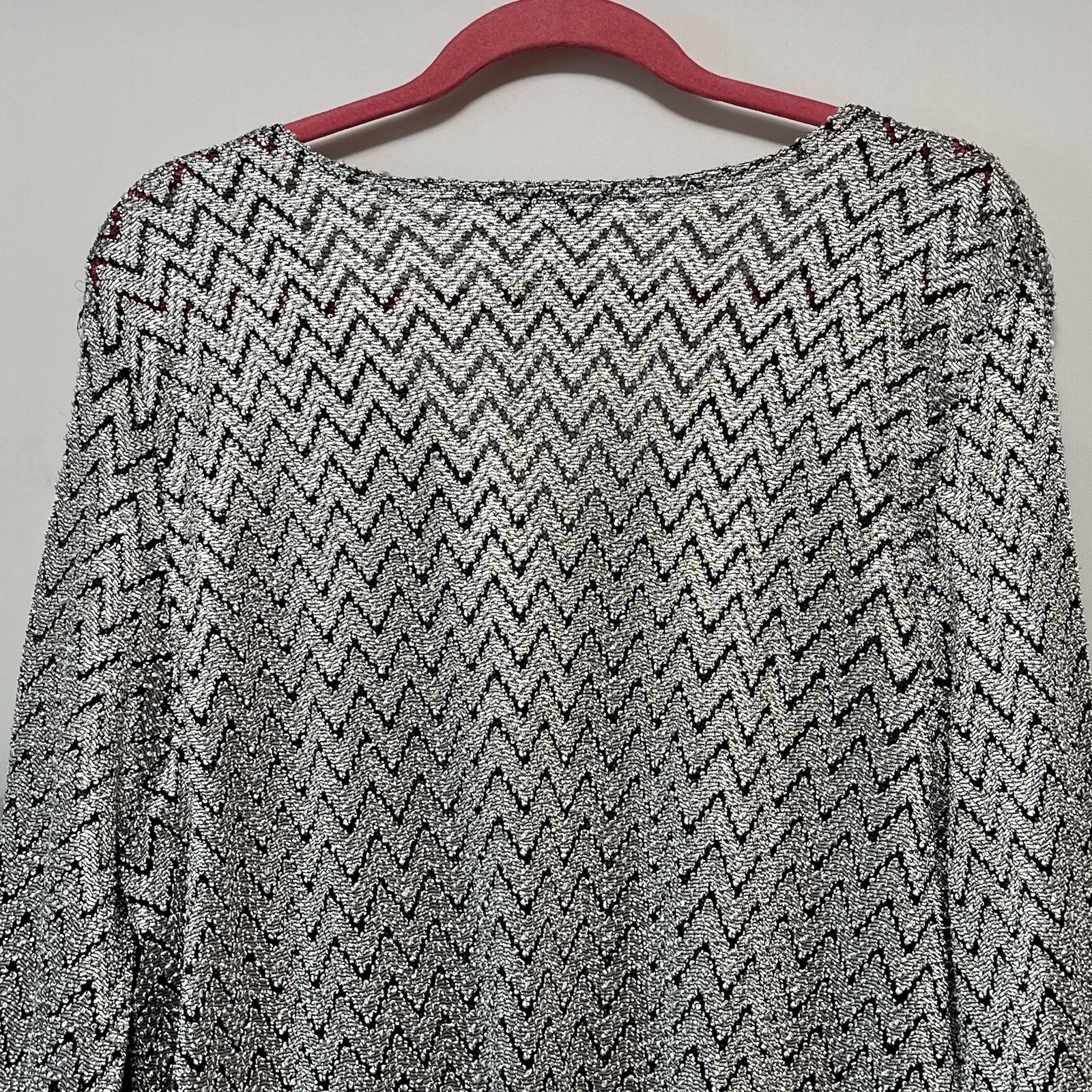 Vtg DIVINE Tunic Top Metallic Silver Chevron Cut-Out Design Disco Flowy Size 3XL