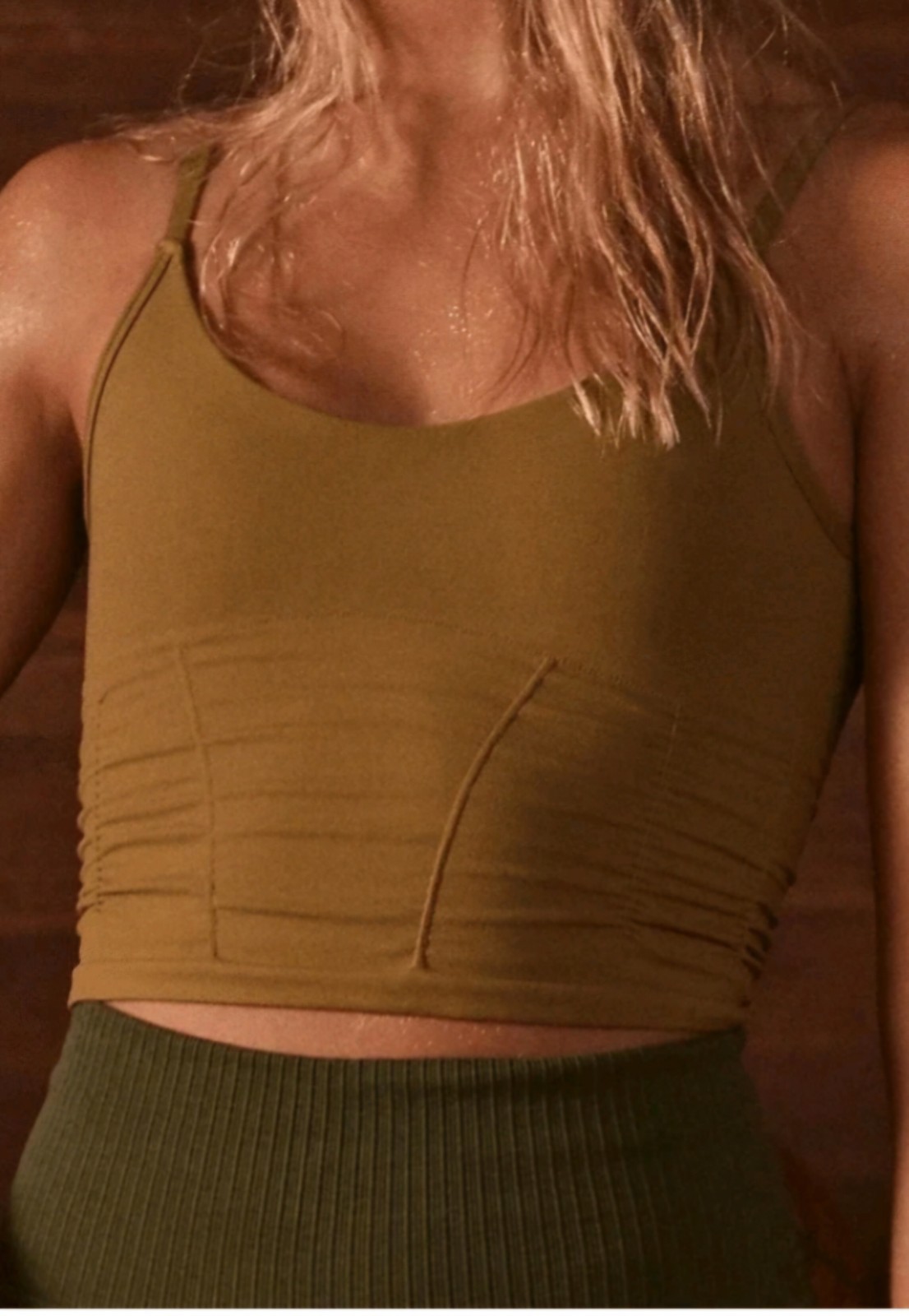 Free People Good Karma Ruched Crop Tank XS/S Color: Matcha / Olive Green