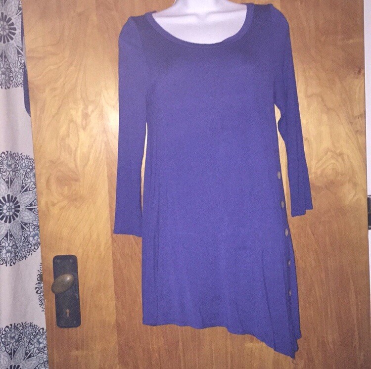 Emerald Blue Tunic Top With Side Buttons Size M