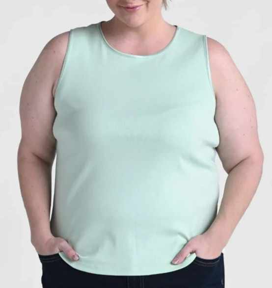 CJ Banks 3X Mint Green knit tank top, satin trim neck, 100% cotton, NWT