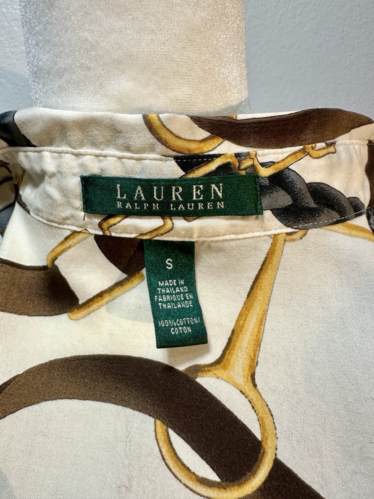 Lauren Ralph Lauren Womens S Ivory Chain Print Long Sleeve Blouse