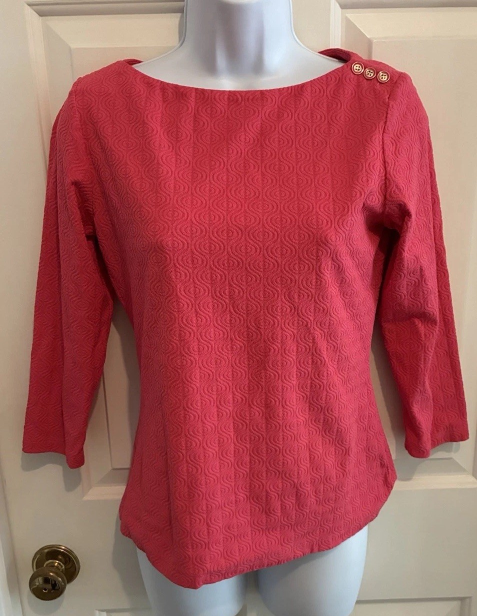 J. McLaughlin Coral Pink Boat Neck Top, XS, 3/4 sleeves