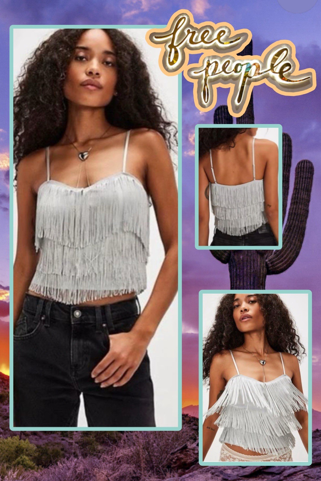 NEW! Free People Intimately Such A Catch Fringe Cami Top Large Silver Western
