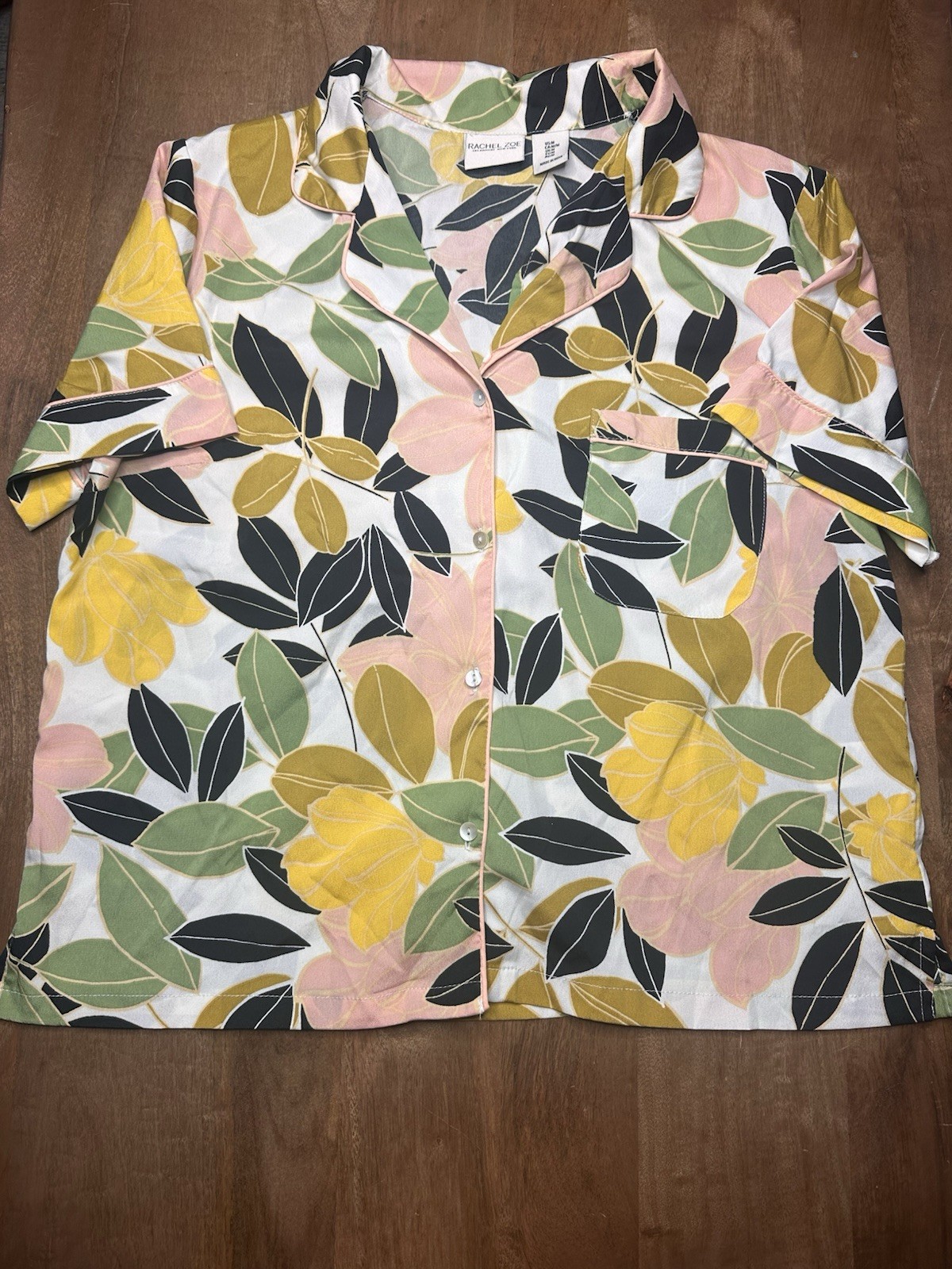 Rachel Zoe Women’s Medium Floral Camp Shirt Pajama Style Button Front Tropical