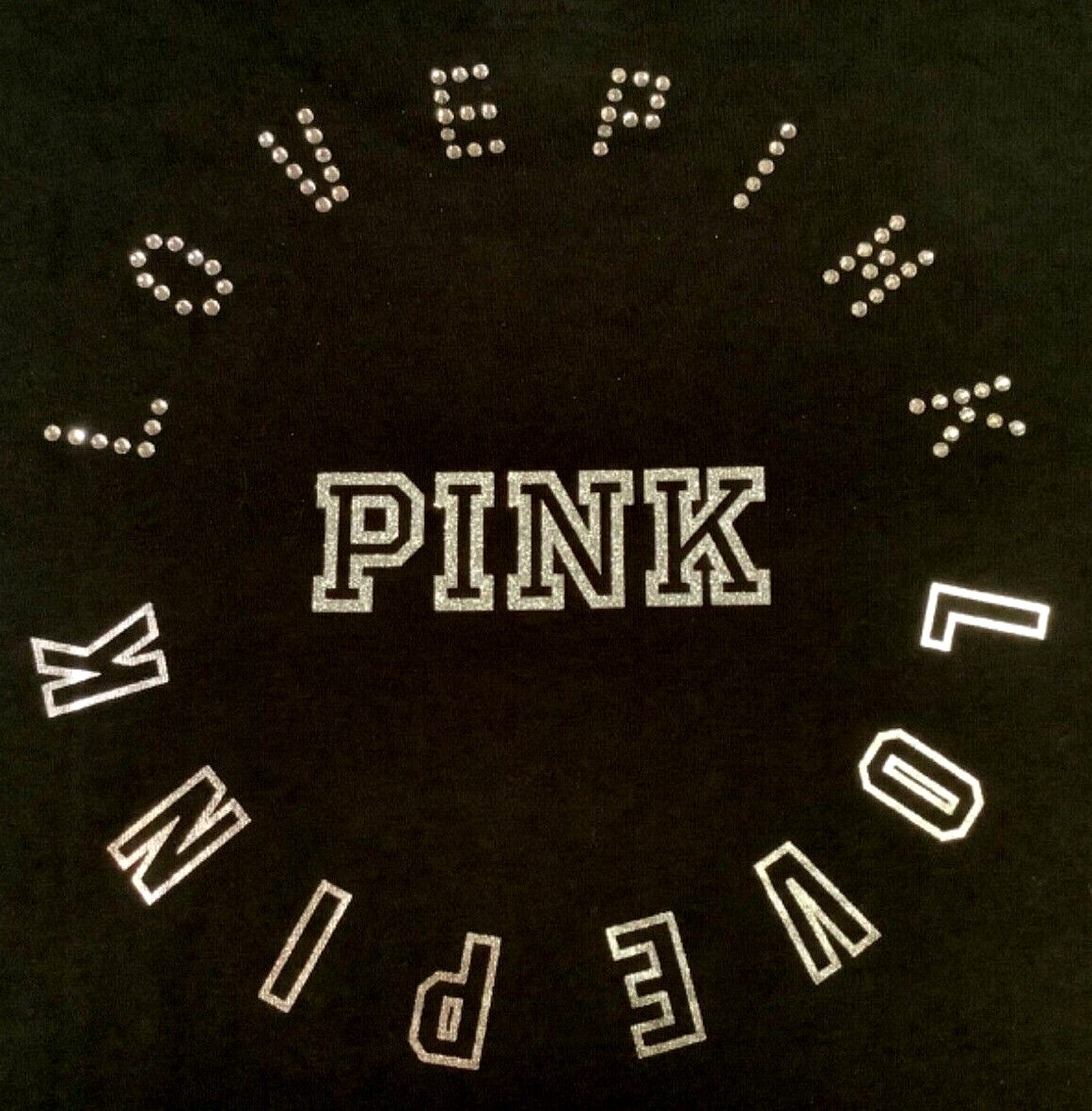 Victoria’s Secret Pink Bling Rhinestone Tee Shirt + Shorts Set Black Silver XL