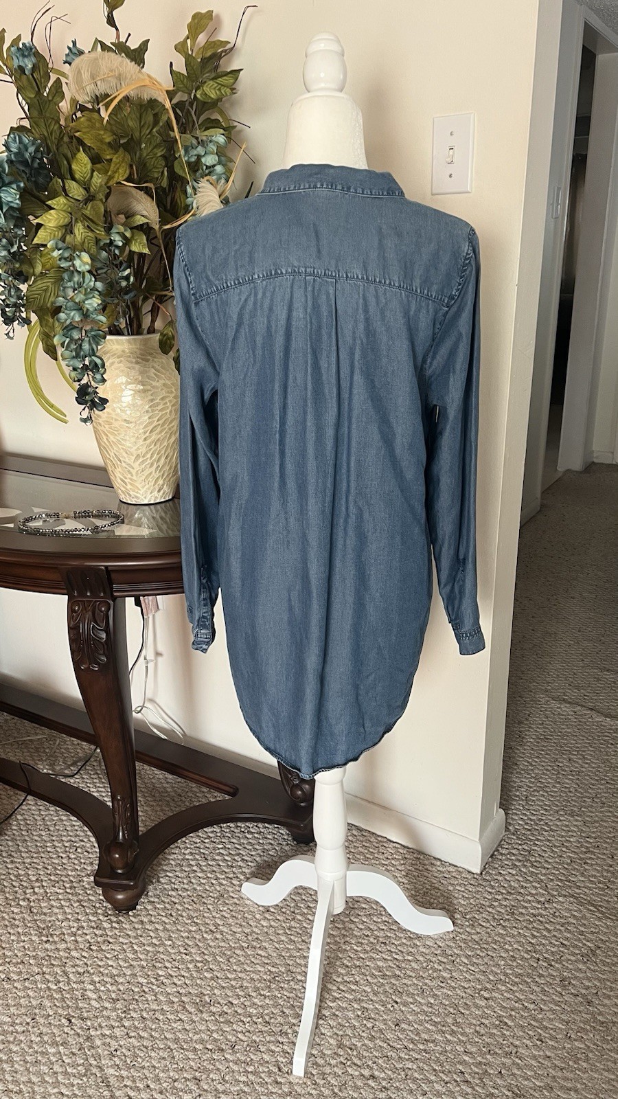 J. Jill Denim Tunic Top Medium M 100% Lyocell Blue Long Sleeve Pockets – EXCELLE