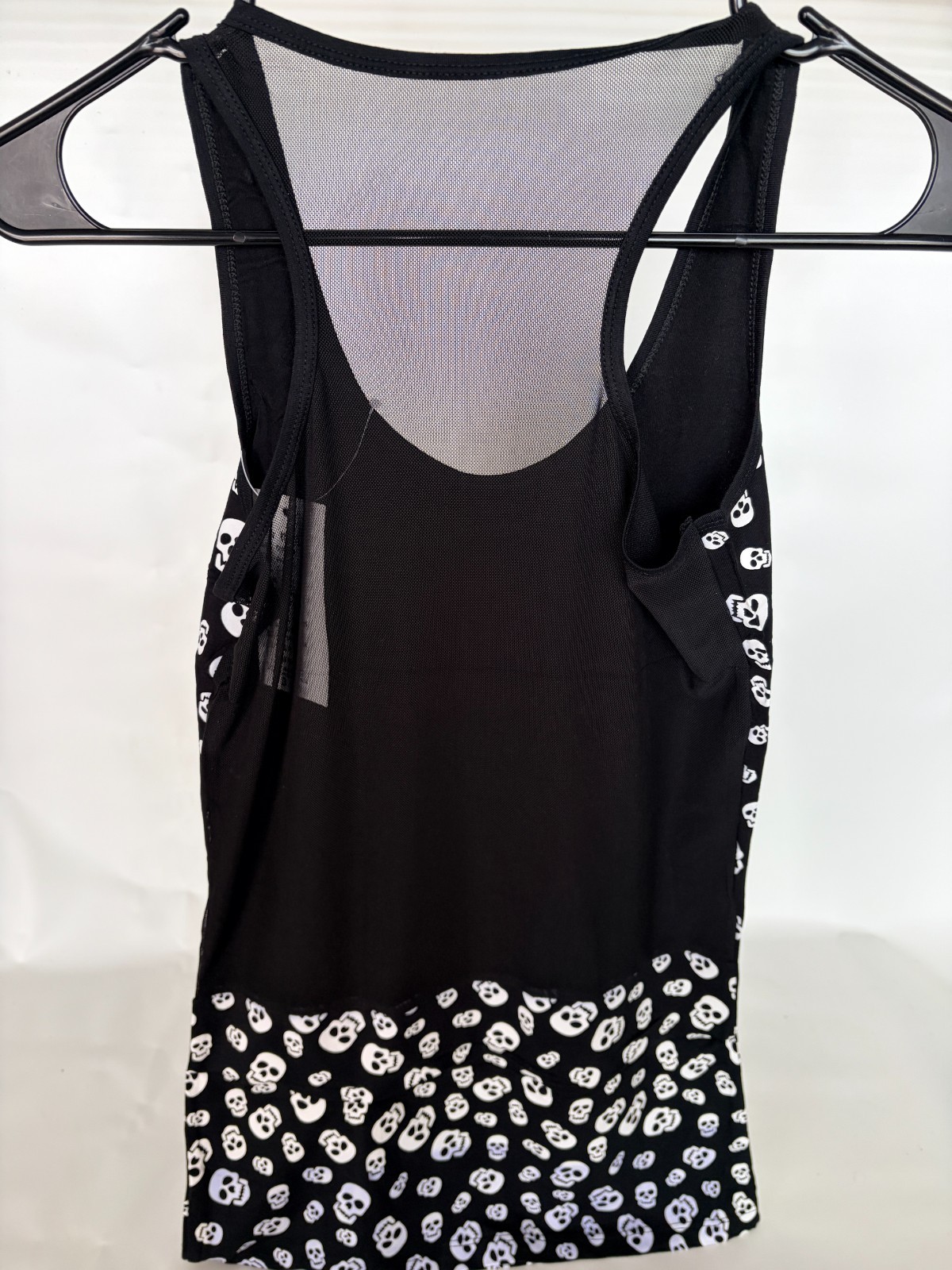Skull Tank Top Blouse T Tee Shirt Black White Skulls One Size Sheer Back Gothic