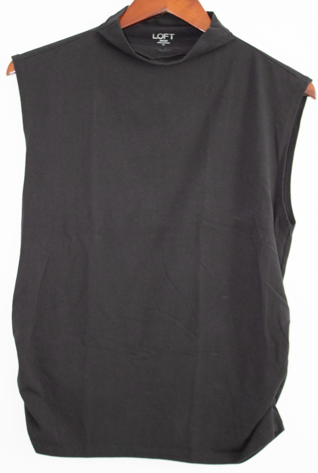 LOFT Versa 360 Knit Ruched Mock Neck Sleeveless Tank Top Black Slimming XL