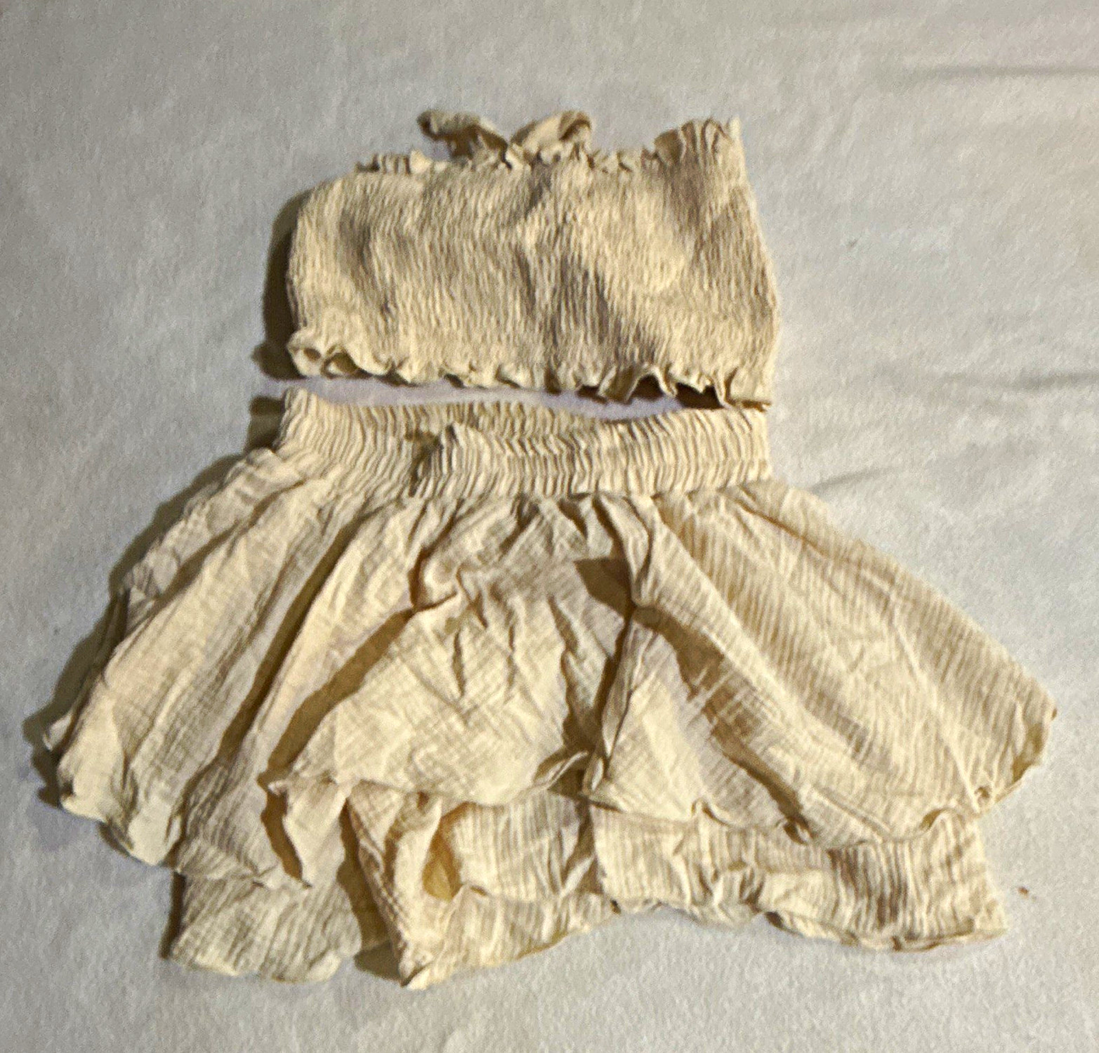 SheIn Maternity Women’s M Ivory Solid Strapless Ruffle Smocked Cropped Tube Top