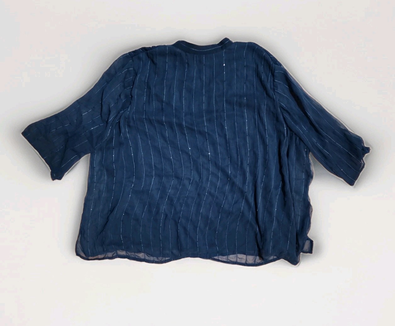 Maggie Barnes Chiffon Tunic Blouse sz 3X Blue Sequin Lace embellishments Lined