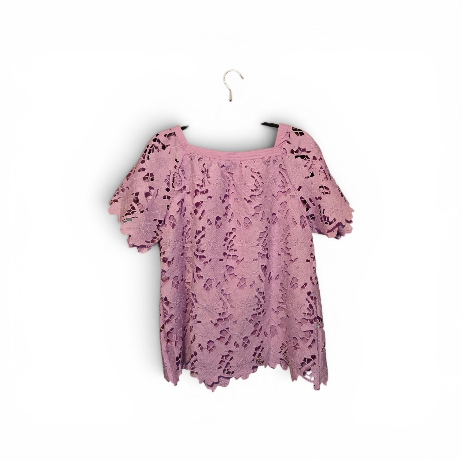 Umgee Lavender Floral Lace Square Neck Flutter Sleeve Blouse K8386 Purple Medium