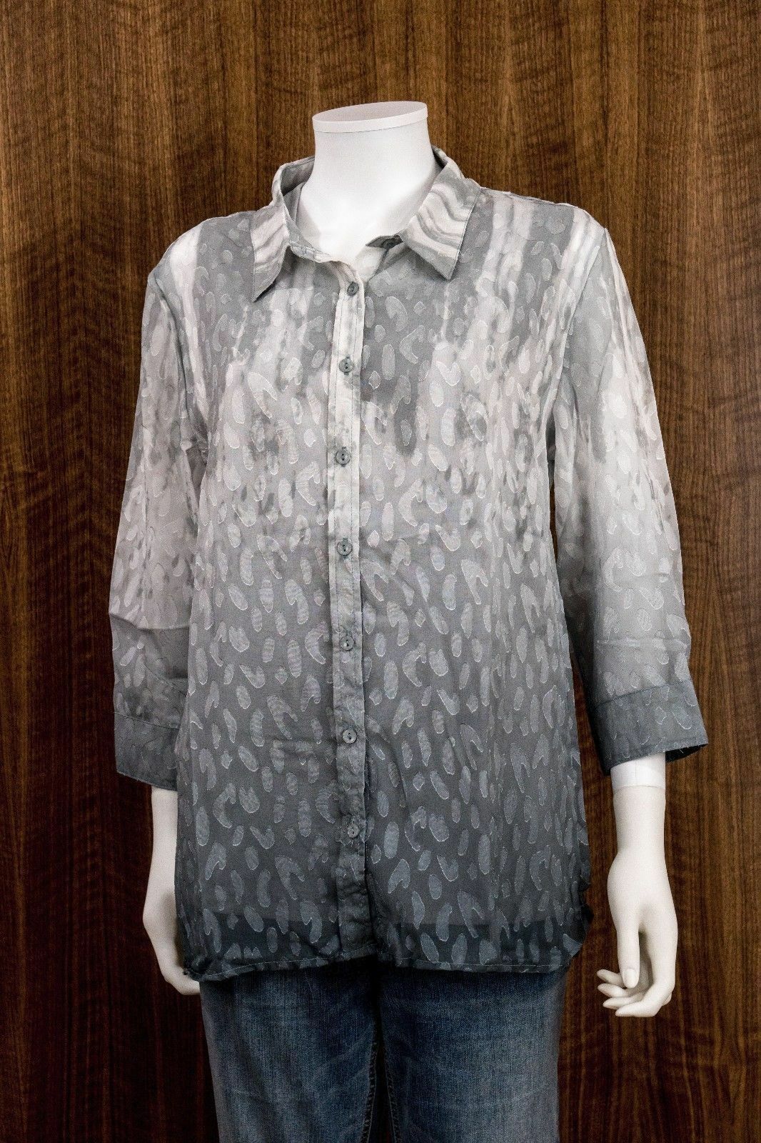 SALON STUDIO Size L 2pc Gray Button Down Sheer Blouse Tank Top Camisole