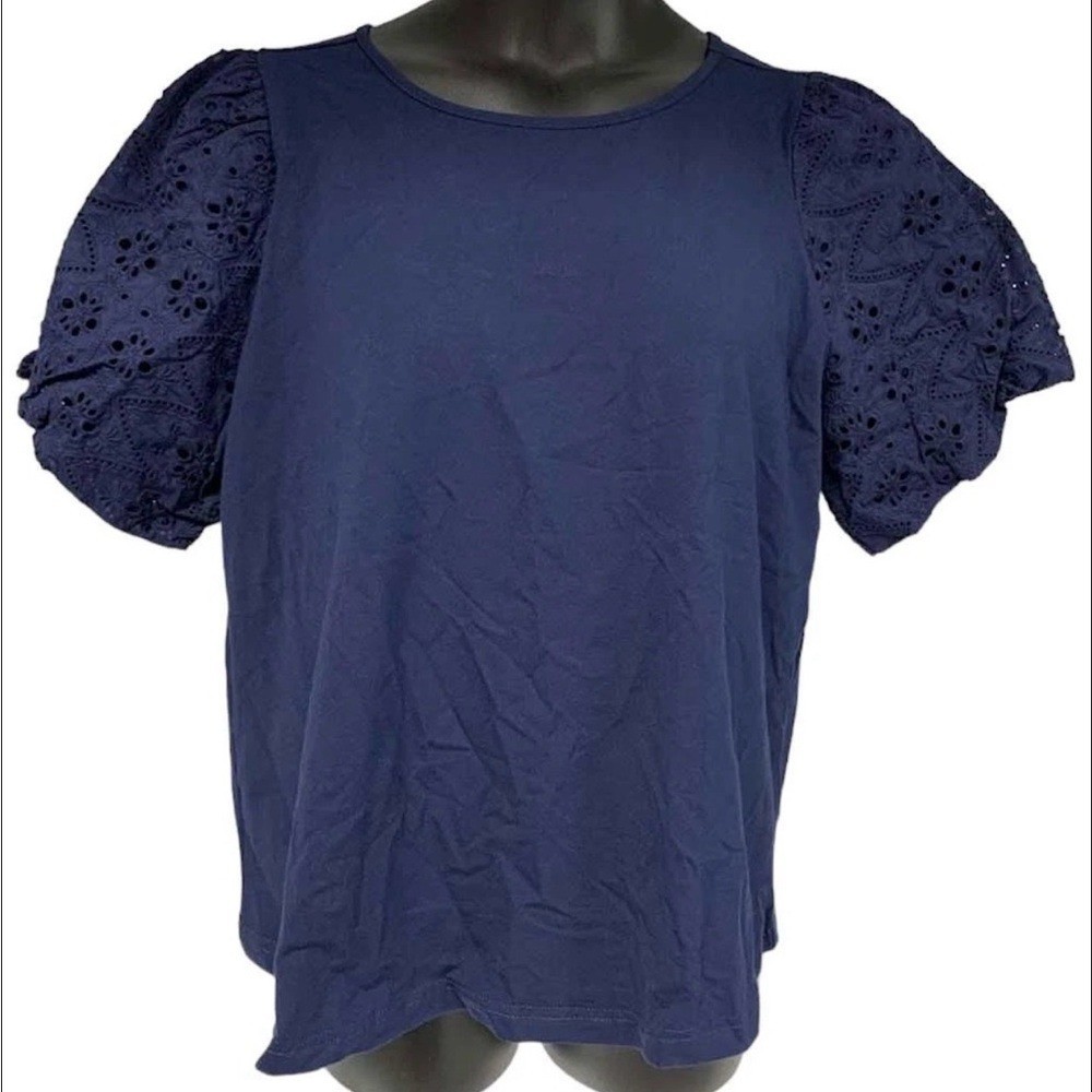 Beachlunchlounge Deep Blue Tee with embellished sleeves 1X