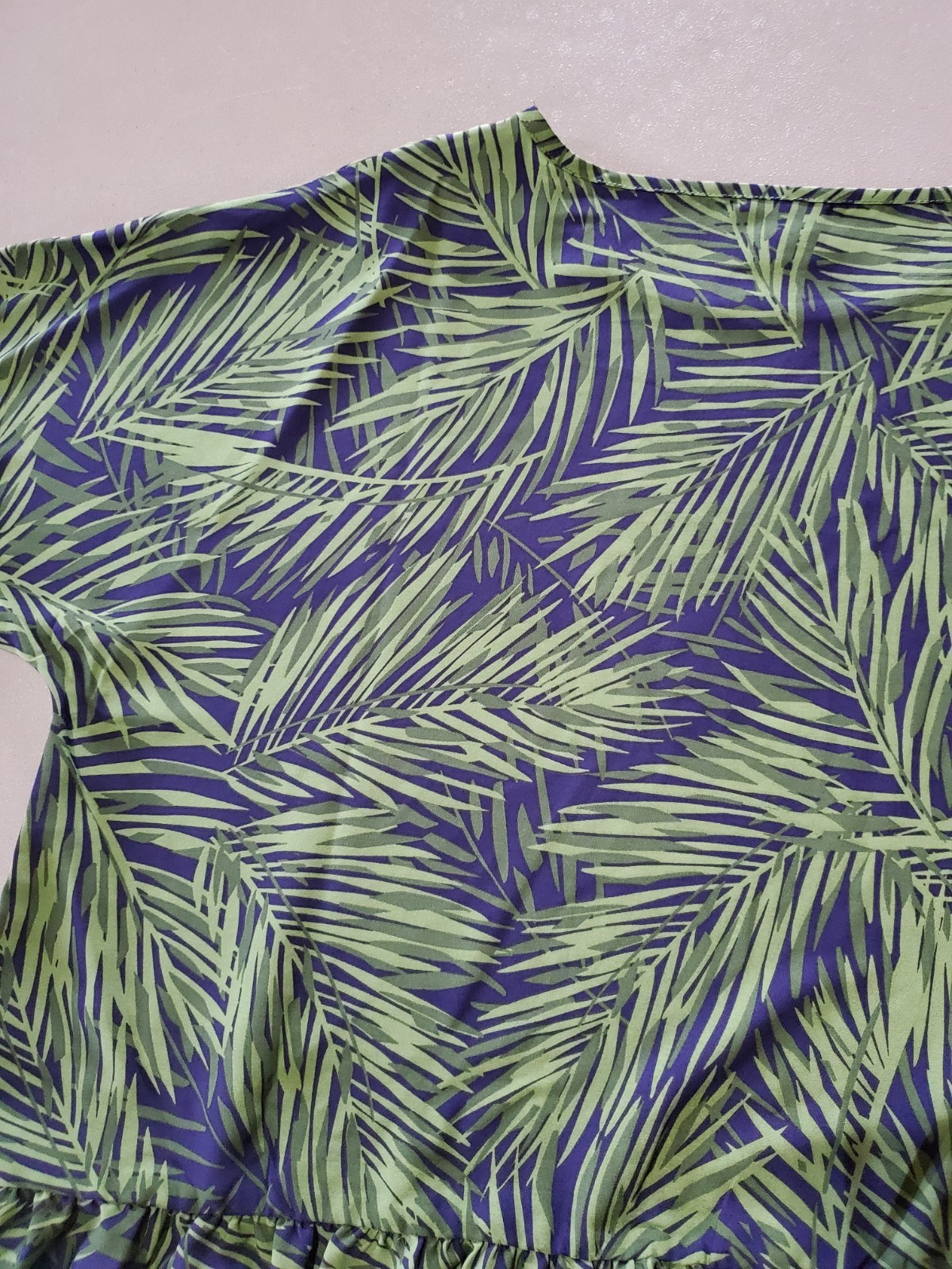 Bon Worth Purple And Green Blouse With Nice Design Bell Sleeves Size LP NWT