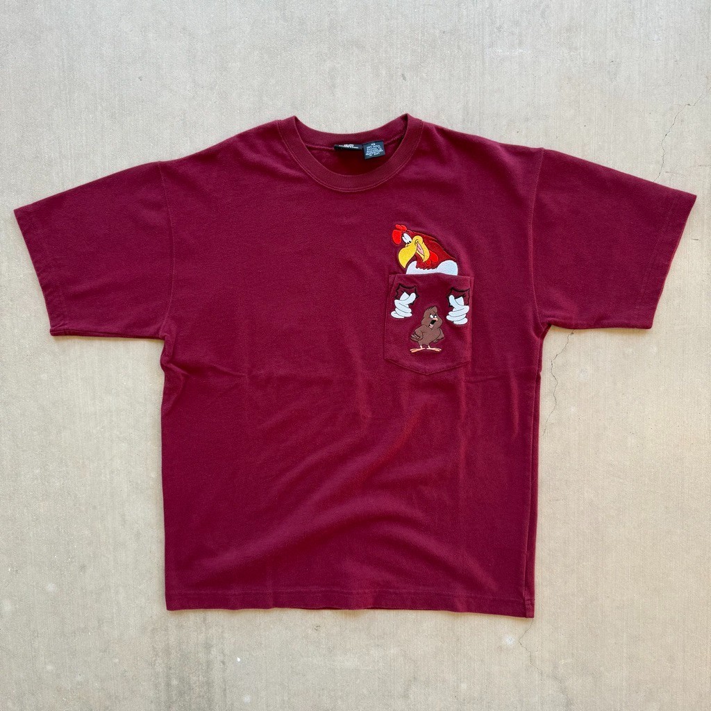 Vintage 1998 Foghorn Leghorn Pocket T Shirt Warner Bros Studio Store XS Burgund