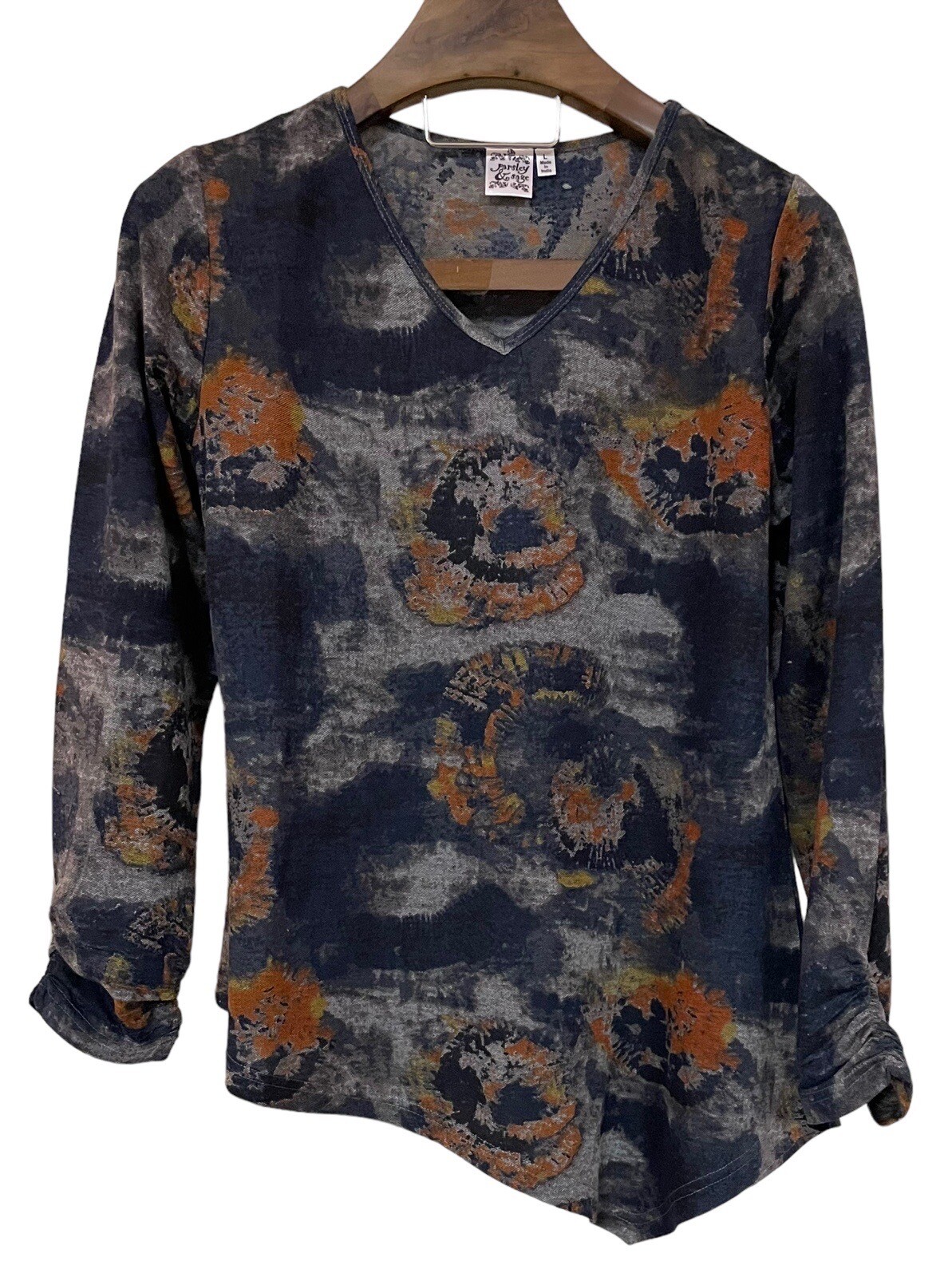 Parsley & Sage Floral Tie Dye Asymmetrical Long Sleeve Tunic Top Fall Boho Art L