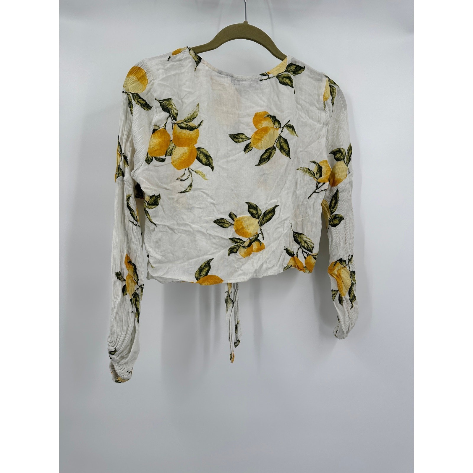 Womens Cottagecore Lemon Print Top Size M Botanical Mediterranean Fruit Cropped