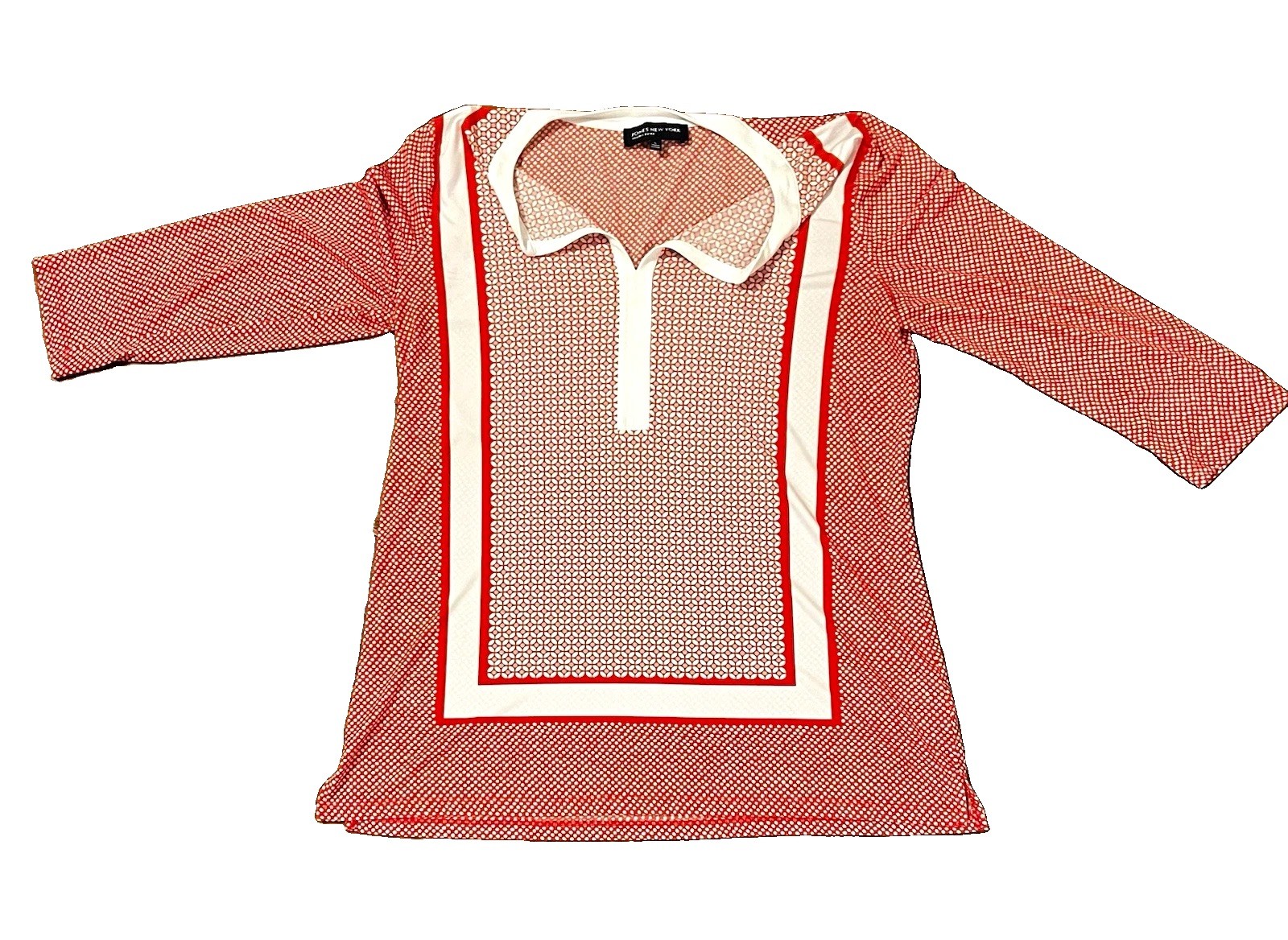 Jones New York Signature Women’s Polka Dot Polo Top Red/White 3/4 Sleeve L