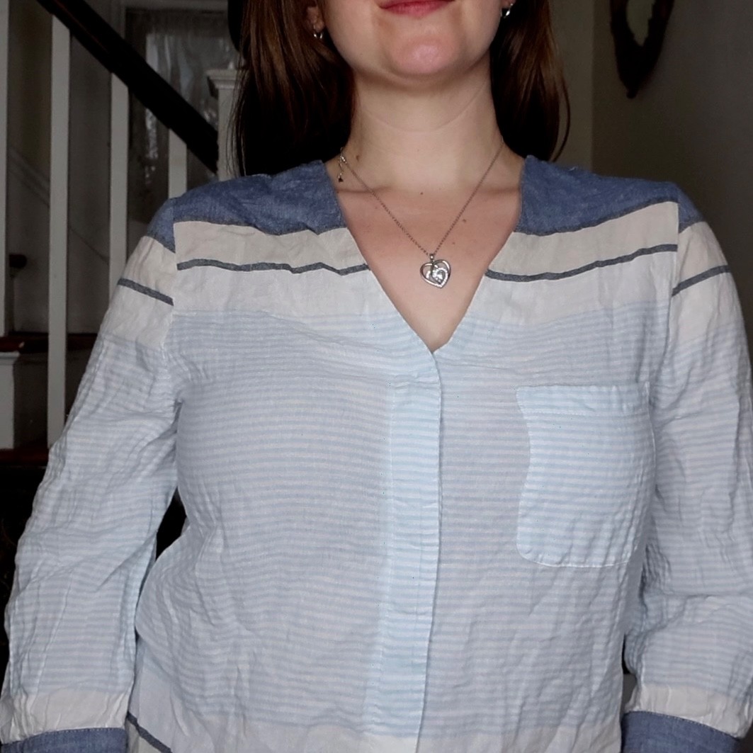 Phase Eight Lightweight Blue and White 3/4 Sleeve Striped Top Small Coastal Sea