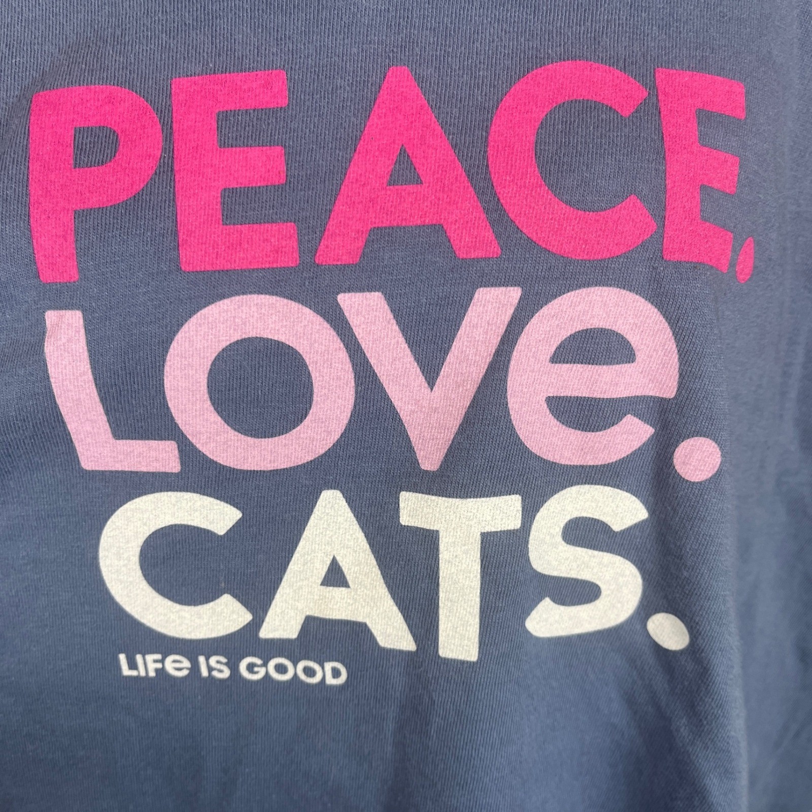 Life is Good Peace Love Cats Crusher Long Sleeve V-Neck Shirt Blue NEW Sz 2XL