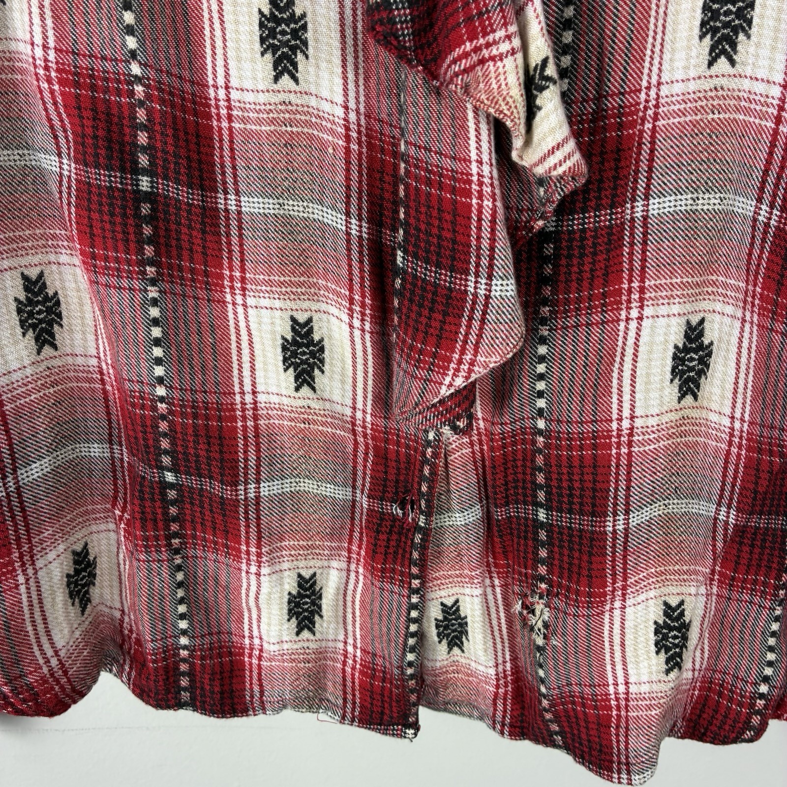 Vintage Cabin Western Southwestern Red Rodeo Womens Top Sz L Ruffle Long Sleeve