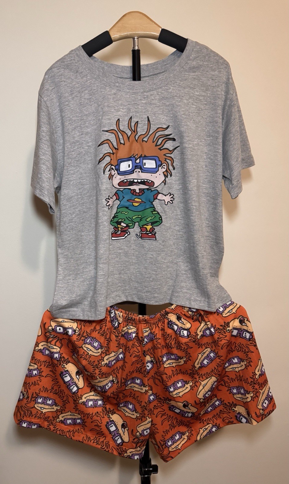 Nickelodeon Rugrats Chuckie Finster Boys 2pc Gray/Orange Cotton Pajama Set M